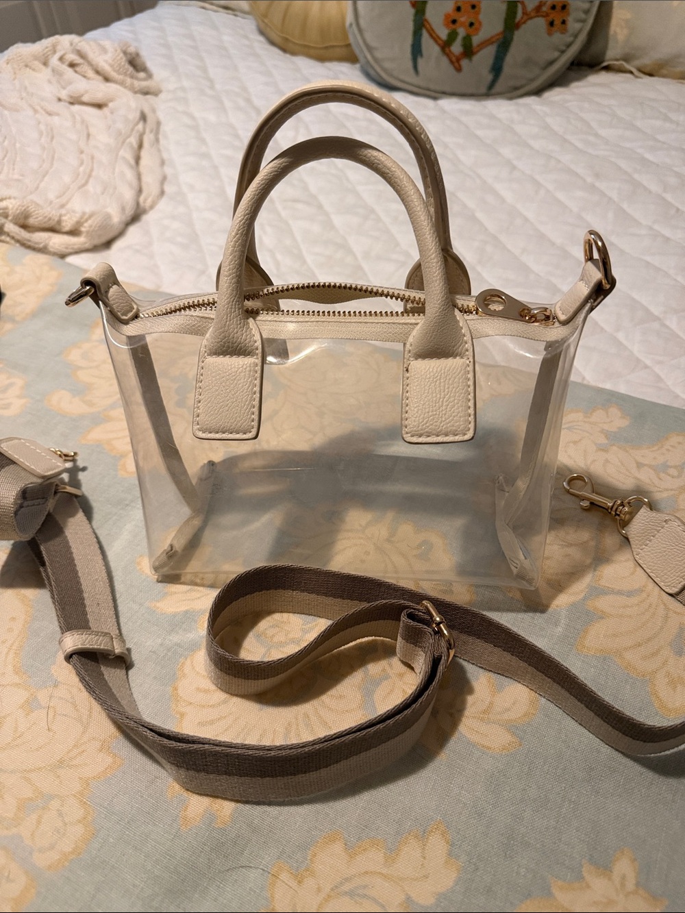 Universal Thread Clear Crossbody Tote with Cream Trim and Tan Strap